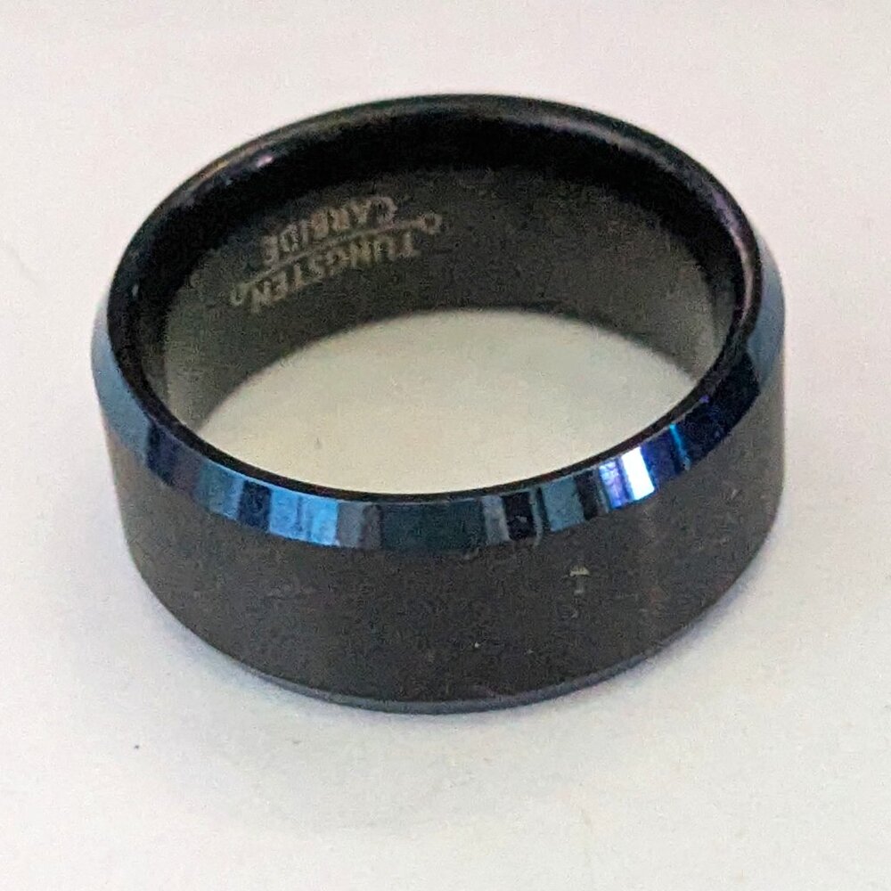 TUNGSTEN CARBIDE Dark Blue Black Wedding Band Ring Size 10.5